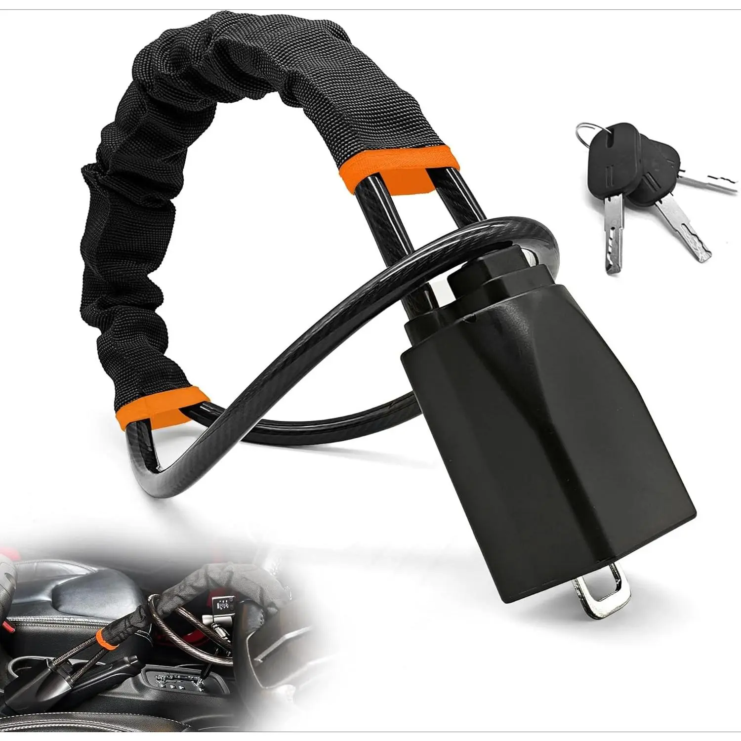 Steering Wheel Lock with 3 Keys, Universal Heavy-Duty Anti-Theft Car Security Hardware, Visible Theft Deterrent for Cars, Trucks, SUVs, Vans & Sedans, Reinforced Sturdy Metal Construction, Fast Easy Installation