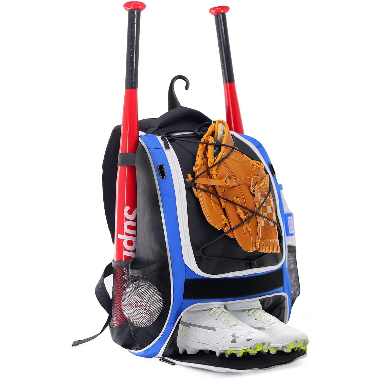 Youth Baseball Backpack Softball Tball Bag with Shoes Compartment| Baseball Equipment Bag for Youth & Adults with Fence Hook,Tee Ball Bat &Helmet Holder