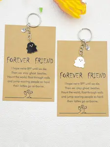 2pcs Black And White Ghost Keychain, Simple Cartoon Ghost, Combined With Interesting Cards, Gifts For Friends, Couples, Couples, And Partners, Can Be Used For Men's And Women's Schoolbag Key Rings, Bag Decorations, Couple Ornaments, Halloween Accessories