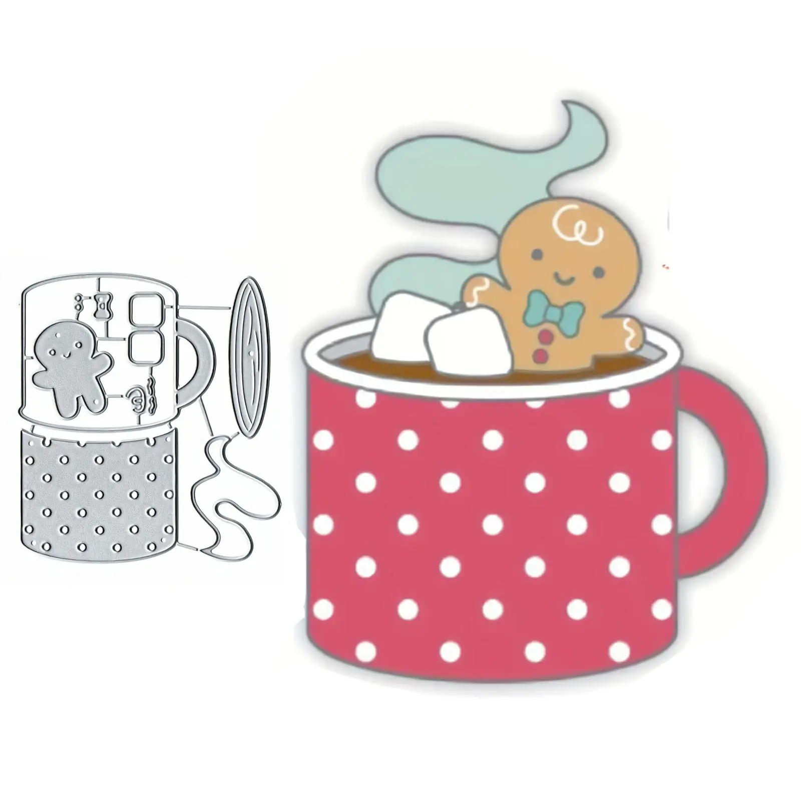 Mug Shaker Mold Metal Cutting Die Set – Deer and Gingerbread Man Silhouette Template for DIY Scrapbooking, Foil Stamping Paper, and Handmade Greeting Card Crafting