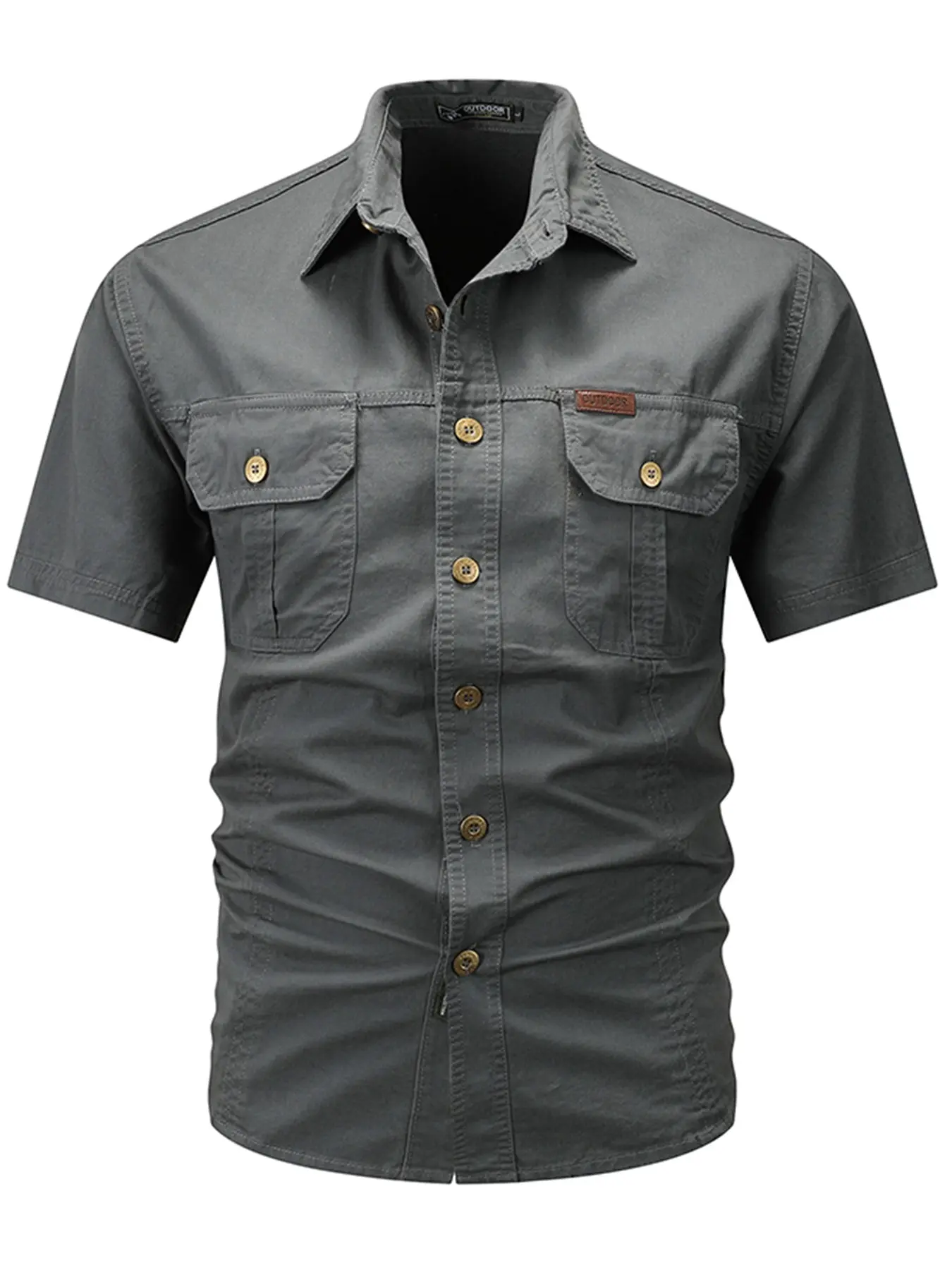 Outdoor Fishing Short Sleeve Shirt, Breathable Roll-Up Sleeves, Front Zipper with Large Pockets, Men's Casual Slim-Fit Top