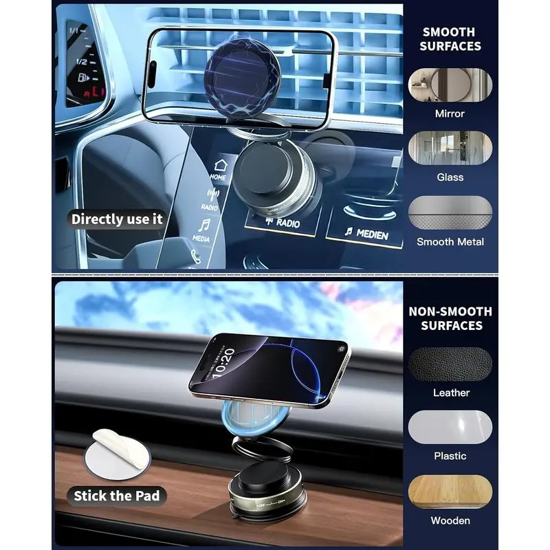 2026 new vacuum magnetic suction phone holder desktop car center console navigation dedicated vacuum suction stable bracket, magnetic nano droplet adhesive vacuum suction cup car phone holder new suction center console anti shake navigation