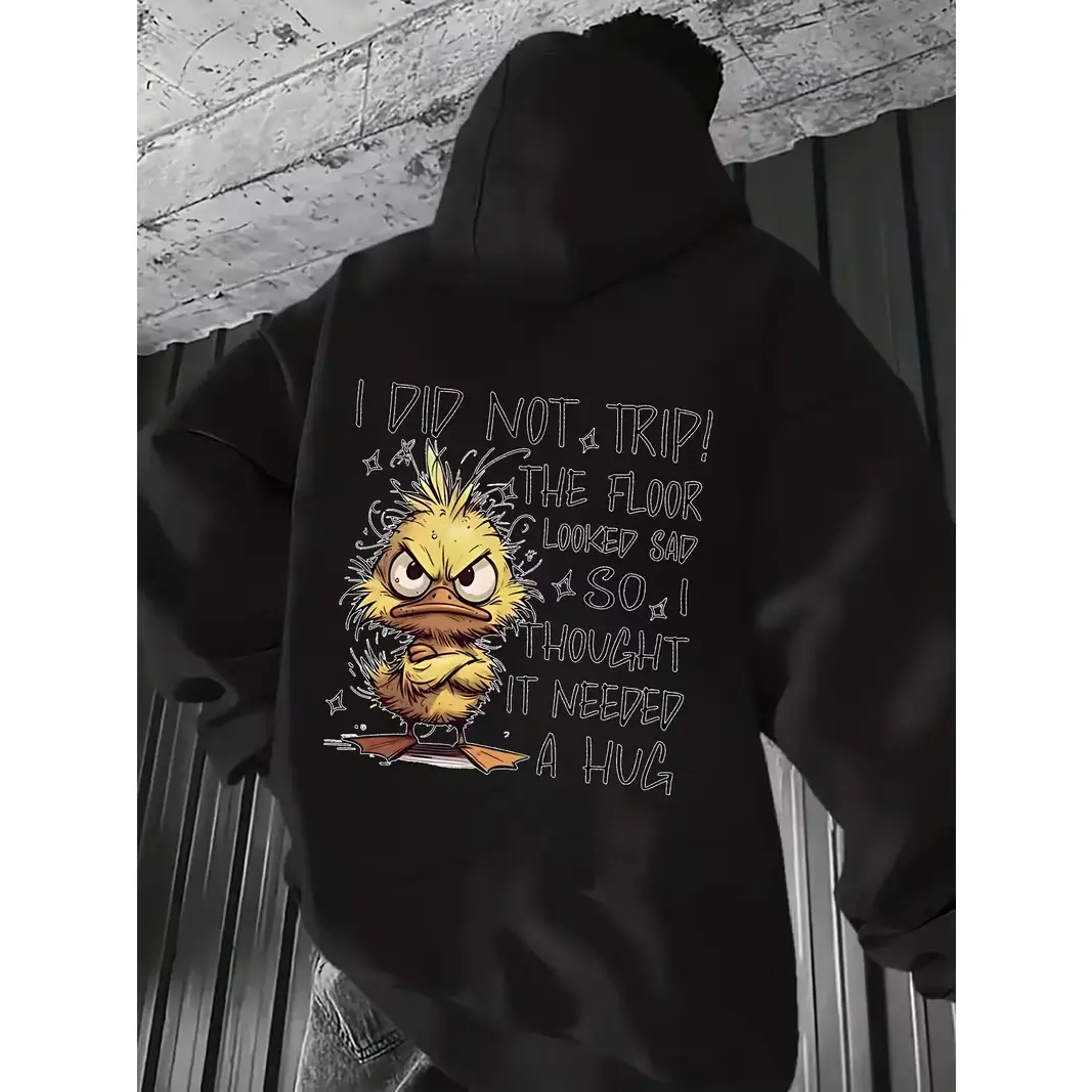 Grumpy Messy Baby Duck Graphic Oversized Comfort Cotton Fashion Hoodie Outfit, Funny I Did Not Trip Sarcastic Quote Sweatshirt, Perfect Valentine’s Day Gift For Him Her Funny Animal Lover, Ideal Holiday Present For Friends Family Casual Meme Hooded Top