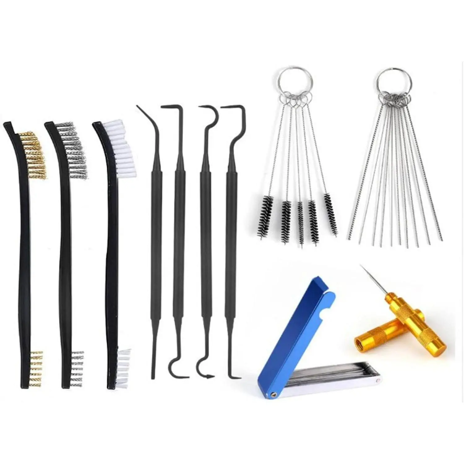 Carburetor Cleaning Kit, Includes 3 Double  Brush 5 Nylon Brushes 23  4 Cleaning Hooks 1 Scraper for  ATV  Moped Welder Maintenance(Color:Multicolor)