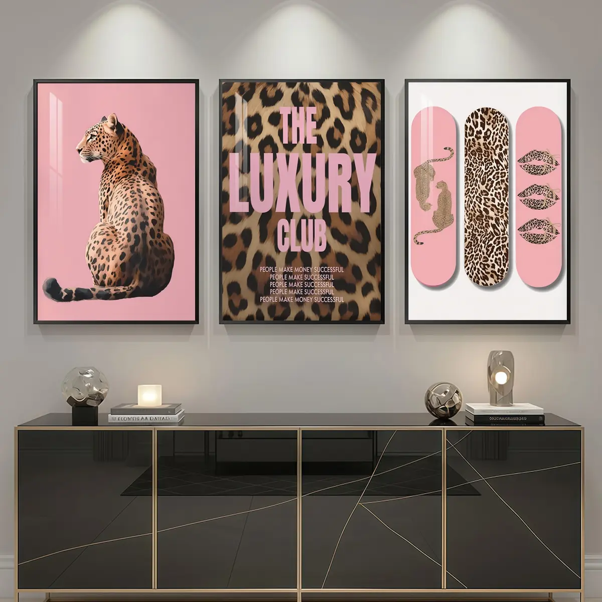 3 Count Aluminum Alloy Frame Canvas, Fashion Poster Leopard Print Art, Modern Living Room Decoration, Light Luxury Family Art, Suitable For Bedroom, Corridor And Office Wall Decor, Gift