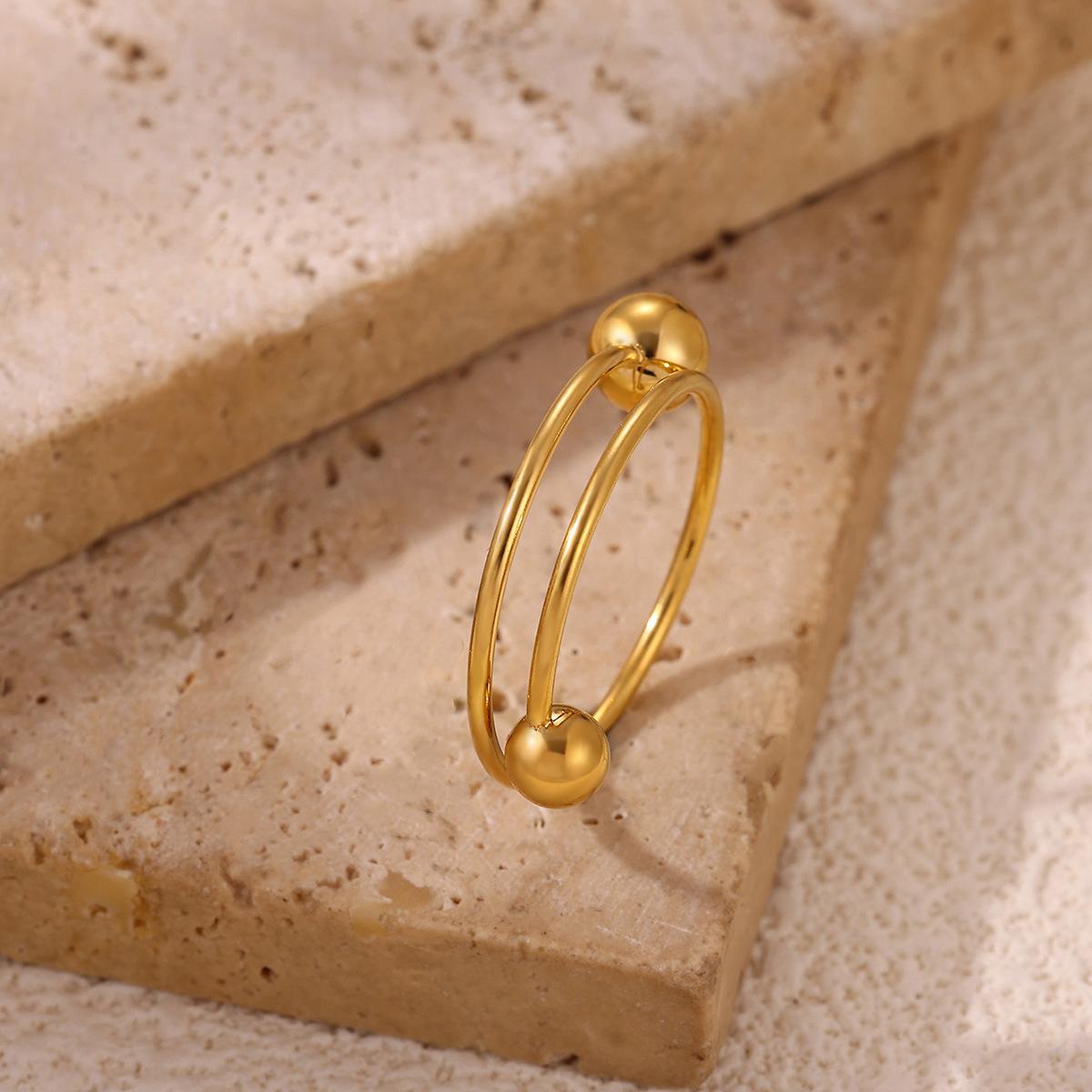 Spiral Bead Anxiety Relief Open Ring Gold Simple Men's and Women's Rotating Bead Finger Ring Handpiece