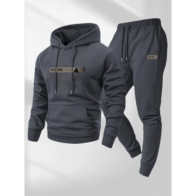 Men's two-piece set: a casual crew neck long-sleeved hooded sweatshirt and sweatpants set, suitable for winter and autumn.Includes a sweater, hoodie, sweatpants, jogging pants, and more. Clothes Menswear Polyester pocket waist sportswear indoor outdoor zi