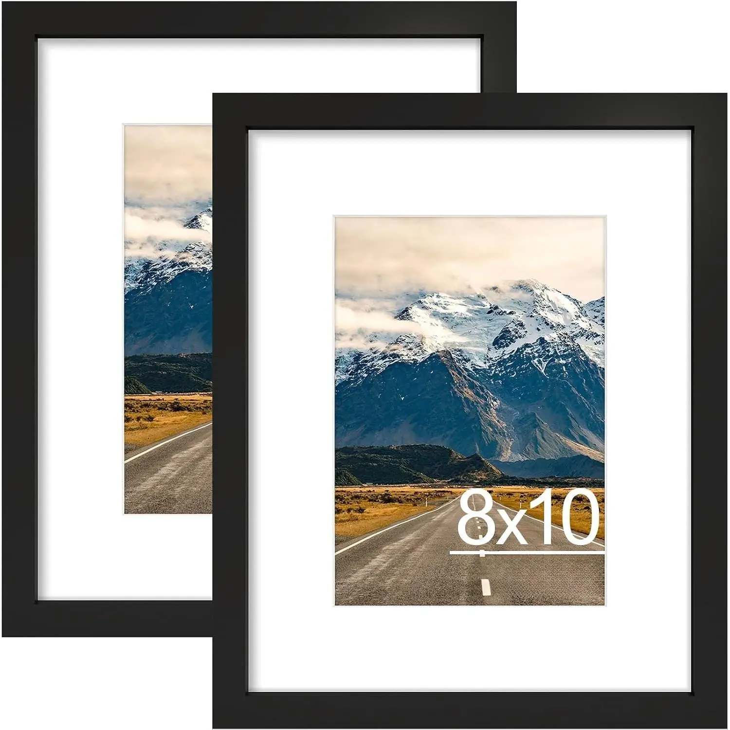 8x10 Picture Frames Set of 2, Display Photo 5x7 with Mat or 8x10 without Mat, Picture Frame for Wall Mount or Tabletop Display, Black