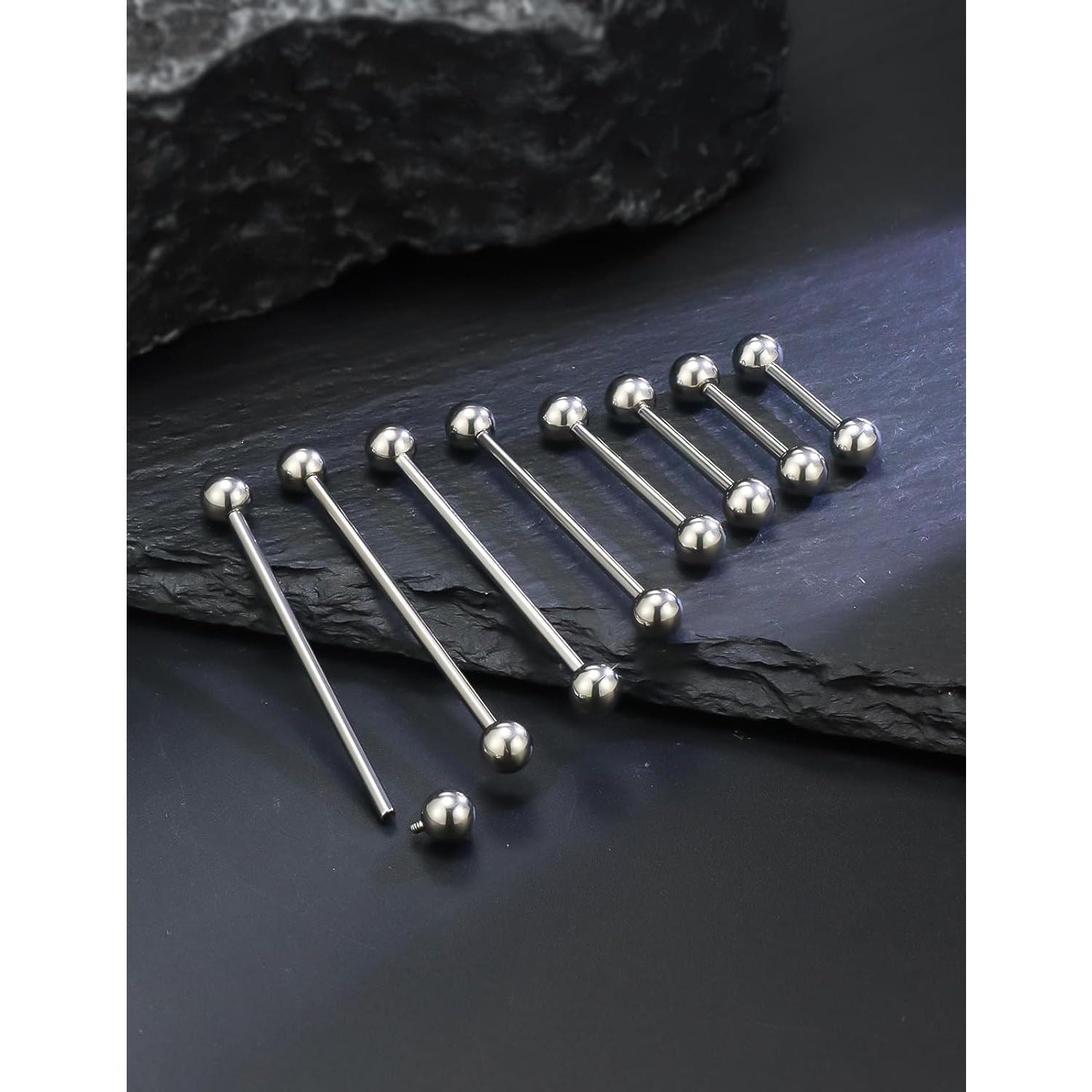 2G 4G 6G 8G 10G 12G 14G 16G 136 Titanium Internally Threaded Nipple Tongue Rings Piercing Jewelry Industrial Straight Barbell Tongue Nipple Ring Bridge Piercing Jewelry For Women Men