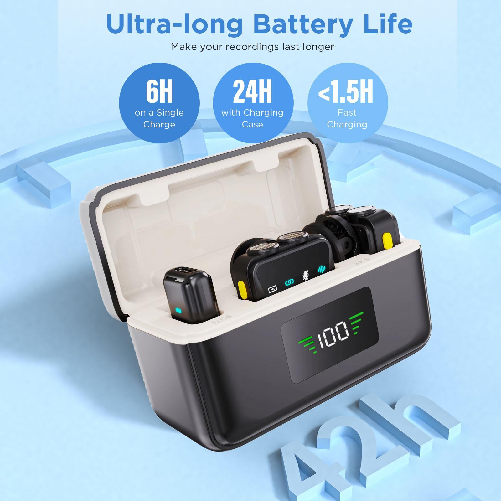 HITOZON Wireless Lavalier Microphone, USB Rechargeable Wireless Microphone with Charging Case, Lapel Mini Mic for Video Recording, Teaching, Interviews, Podcast, Audio, Portable Mic