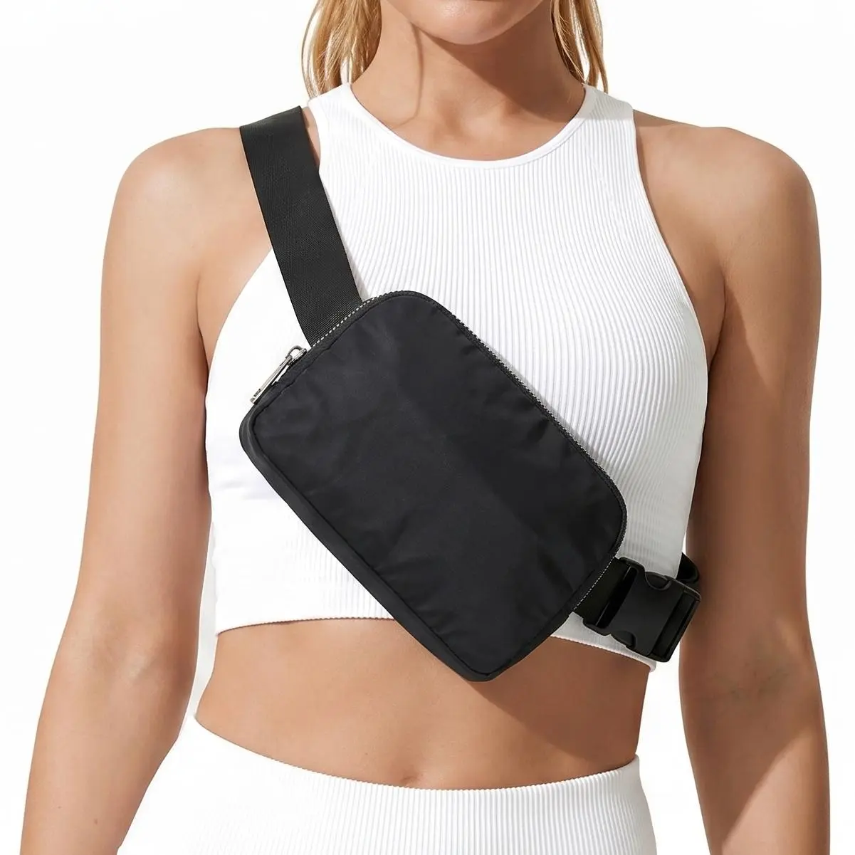 Women's Waterproof Nylon Fanny Pack - Adjustable Strap, Multi-Zip Pockets, Unisex Fit, Compact Phone Holder, Athletic Crossbody Shoulder Bag for Outdoor Sports, Durable Casual Daypack