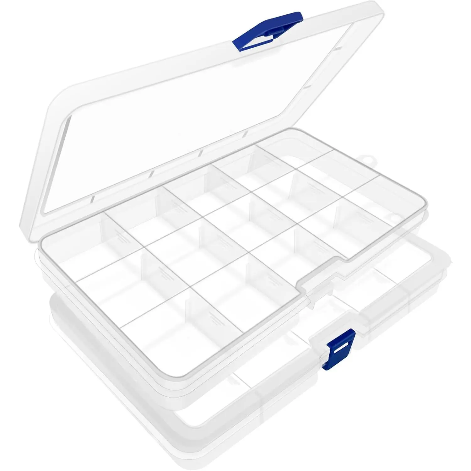 Plastic Organizer Storage Box, Adjustable Divider 15 Grids, 2 Pack | Clear Removable Compartment Storage Box for , Beads, Earrings, Fishing Hooks, Craft, Screws, Nails, Small Tools