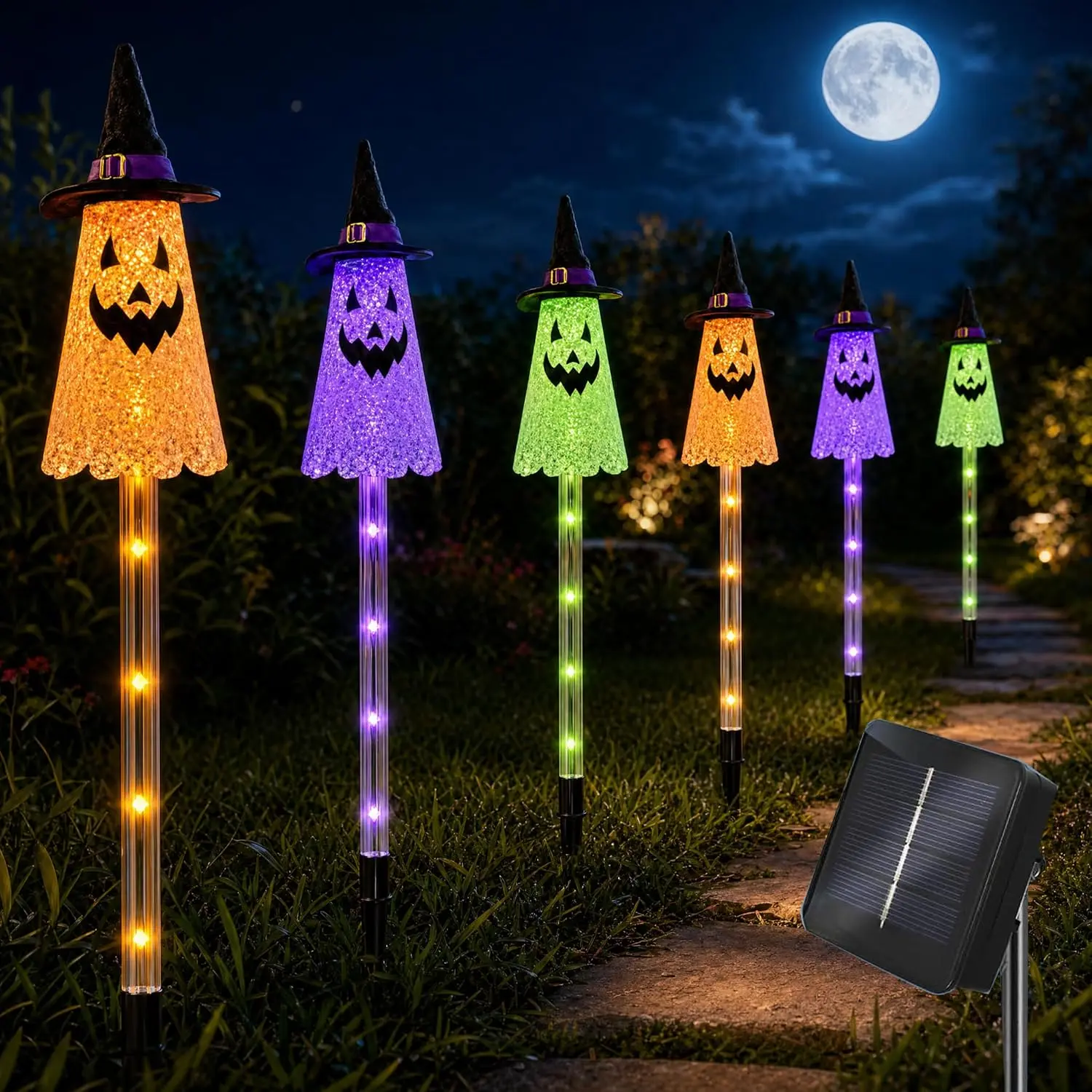 6‑Pack Solar Ghost Stake Lights, Waterproof LED Halloween Pathway Lights, Solar‑Powered Landscape Decor for Yard Garden Patio Porch Walkway