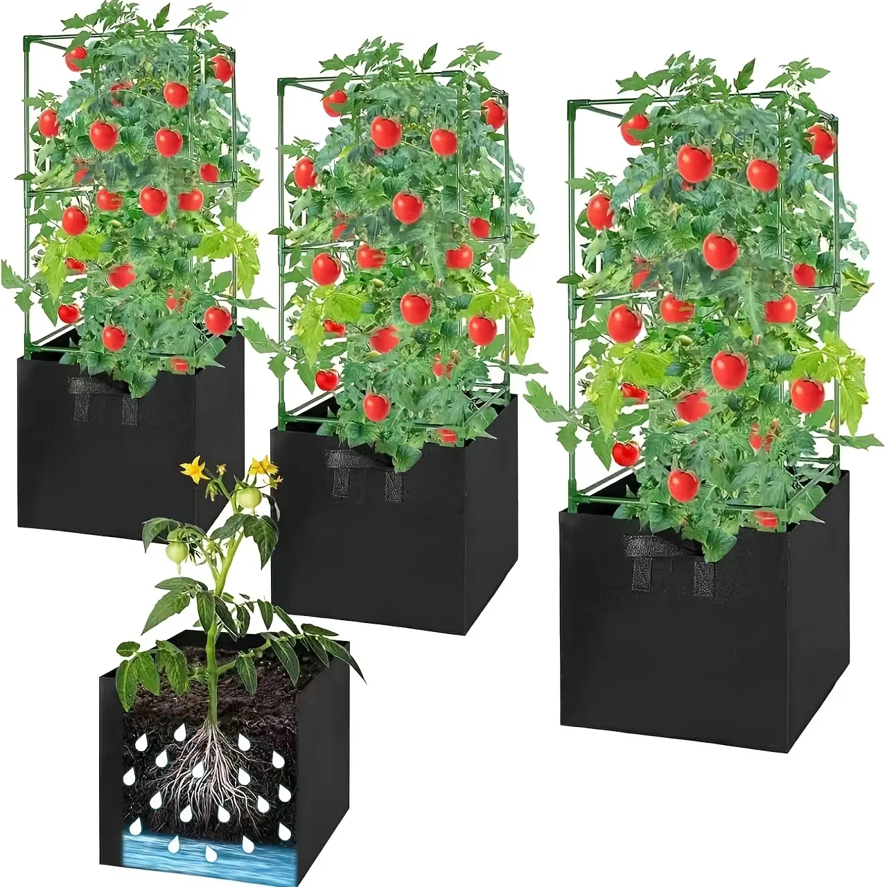 4/8-Pack 7-Gal Square Felt Grow Bags, Breathable Fabric Plant Pots with Handles for Indoor/Outdoor Garden Vegetables & Flowers Planting Accessories