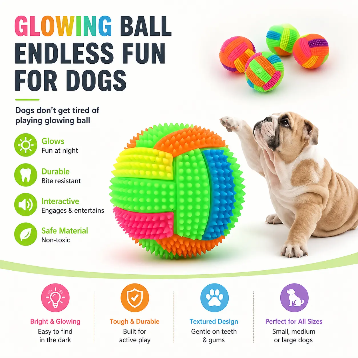 4Pcs Battery-Free Glowing Thorn Pet Balls with Whistle, Interactive Play Toys for Pets, Random Colors Available