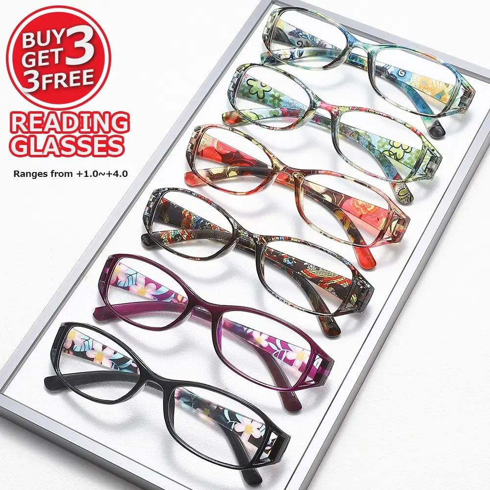 6 Pairs Multicolor Floral Reading Glasses for Women, Blue Light Blocking Lightweight Small Frame, Portable for Middle Aged Adults, High Quality Eyewear