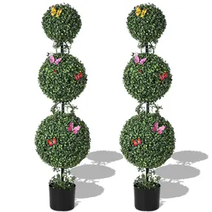 2PCS 48 inch Artificial Ball Topiary Trees, Artificial Plants Outdoor with Vines & Insects Decoration, Topiary Trees for Home Offices Porch Decor