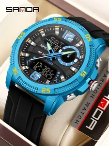 Men's Sporty Quartz Watch, Dual Digital Display, Analog-Digital Face, Waterproof Silicone Strap, Buckle Closure, All Seasons, Multifunctional Digital Watch