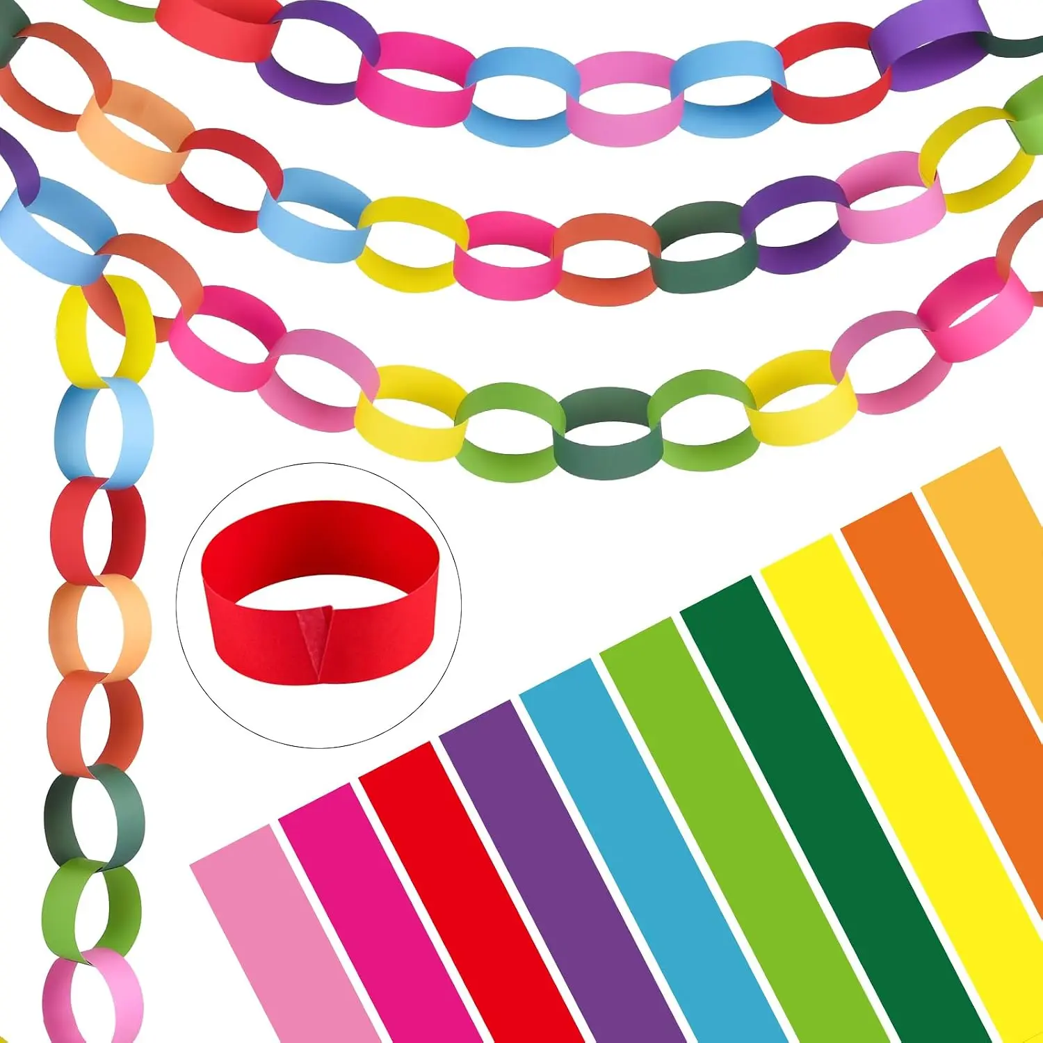 300 Paper Chains Bright Color Paper Strips for Crafting DIY and Party Decorations