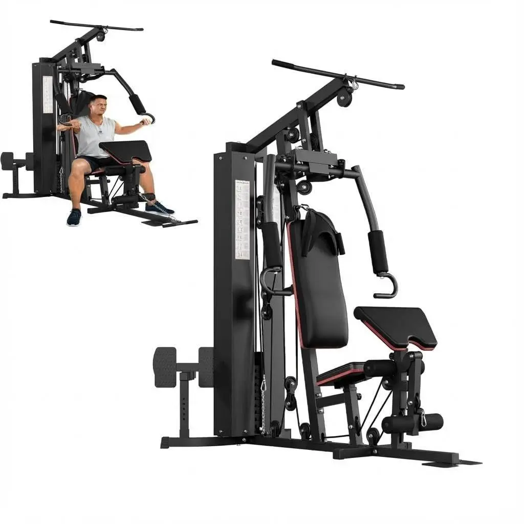 Unisex Multifunctional Home Gym Equipment - 150LB Weight Stack Workout Station for Full Body Strength Training, Gym Workouts, High/Low Pulleys System with Leg Press & Butterfly Arms