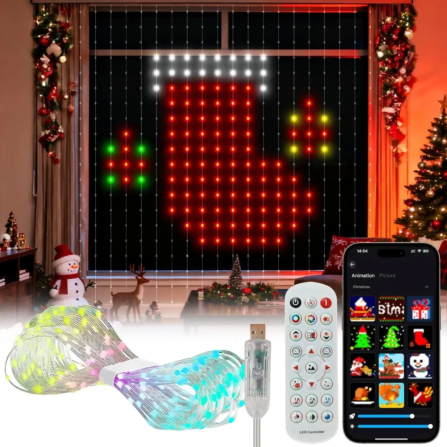 Smart Curtain Light, Color-Changing Window Lamp with 400 Leds, Music Sync, DIY Colors, Christmas, Party, Wedding, Home Decor Control, Led Curtain Lights