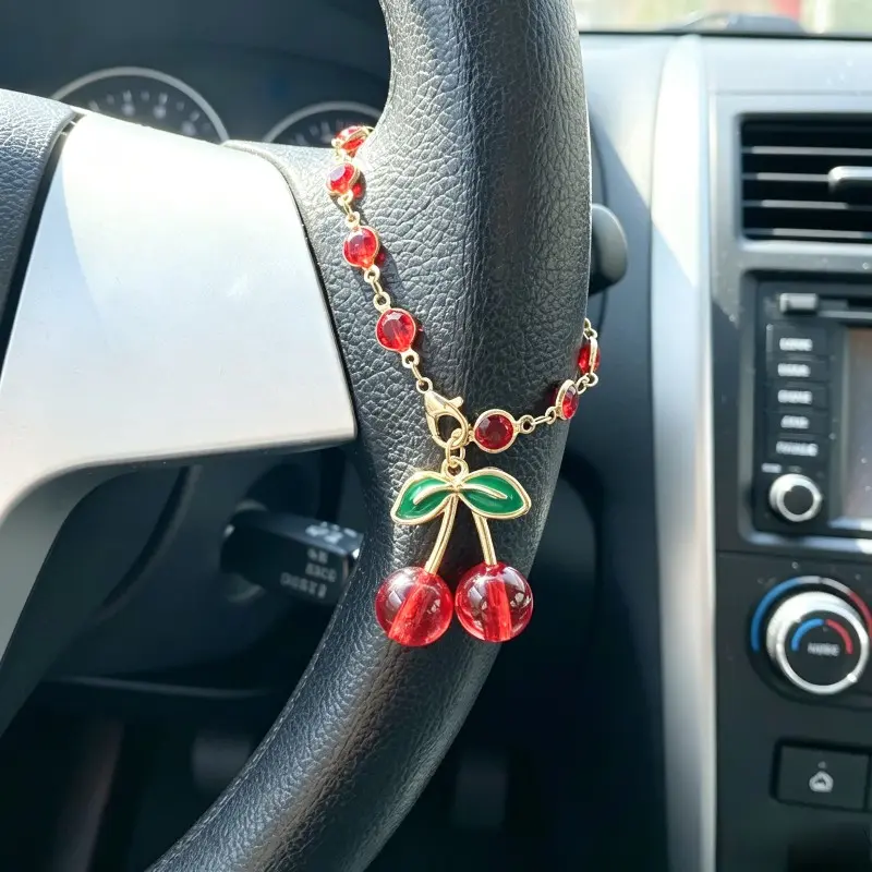 Cherry Car Steering Wheel Decorative Accessory, Car Interior Decoration, Suitable for Men and Women, Car Hanging Ornament, Car Accessories, Car Ornaments, Aesthetic Car Accessory