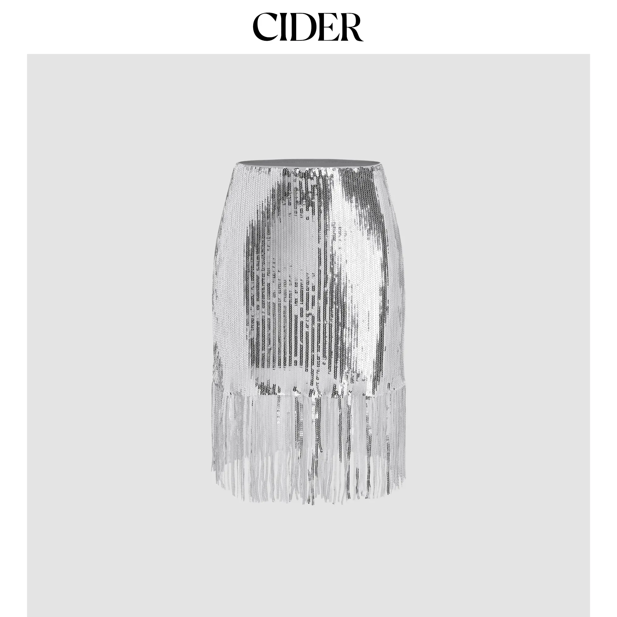 Cider [size 2-10] Sequin High Rise Solid Tassel Midi Skirt