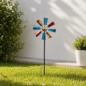 1 PCS Vintage Multicolor Windmill, Metal Wind Spinner Suitable for Garden, Courtyard Decoration Insert, Spring, Summer, Autumn Stylish Country Decoration, Father's Day, Mother's Day, Holiday Gift, Outdoor Garden Accessories