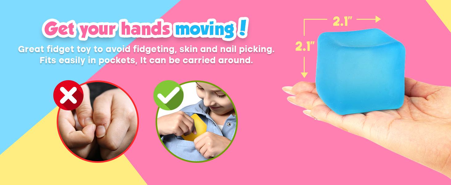 Fidget Toys Stress Cube 3 Pack: High Density Gel Filled Sensory Toys, 2.1" Cube, Anxiety Relief Squishy Fidget Toys, Stress Balls for Adults Kids Children Teens, Fidgets for Classroom