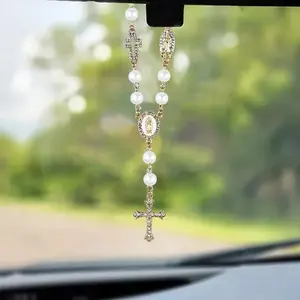 Car Mirror Hanger Pendant - Spiritual Wooden Cross Decor for Auto, Travel Blessing Gift for Baptism Christmas Wedding (Unisex), Car Hanging Ornament