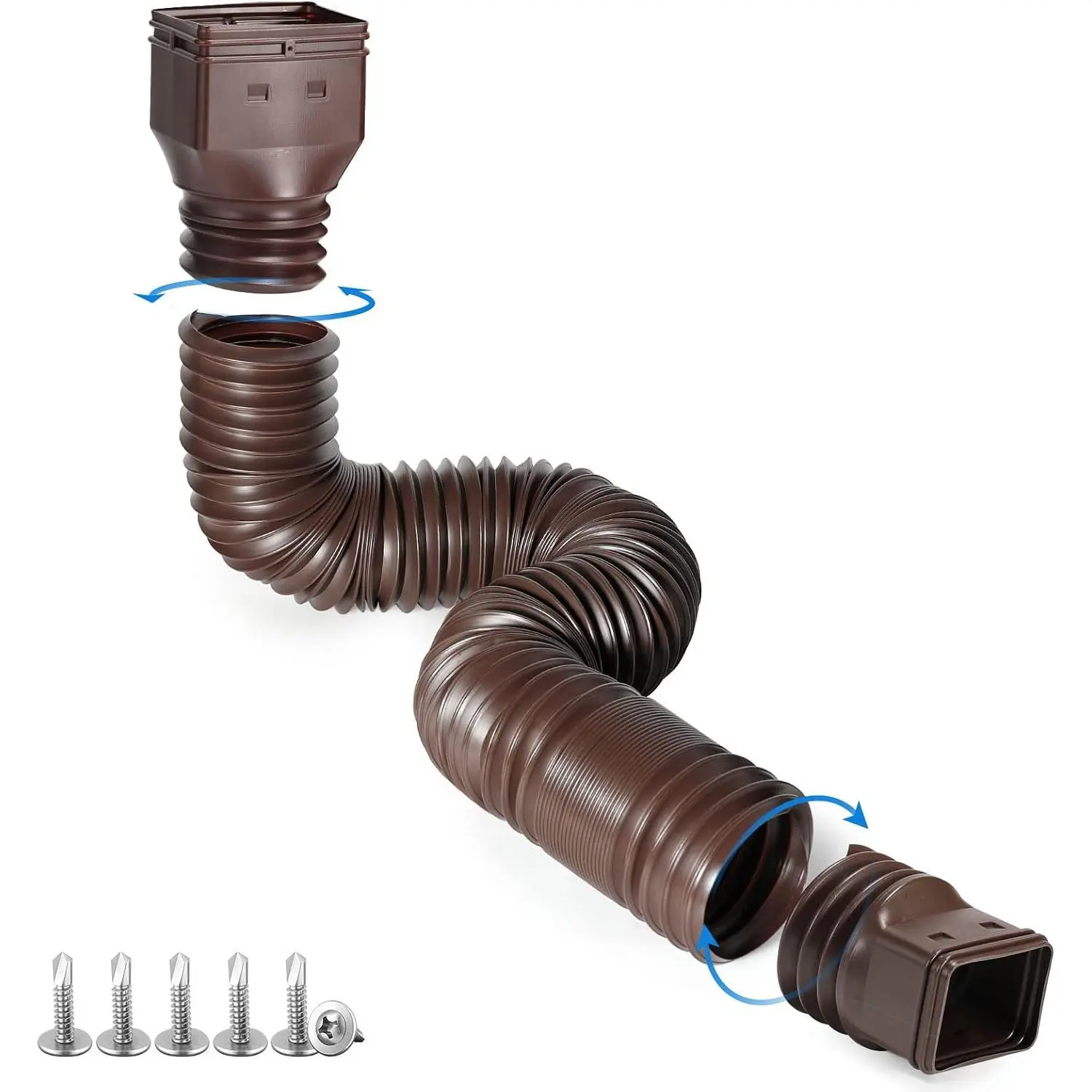 Brown 1-Pack Rain Gutter Downspout Extensions Flexible, Drain Downspout Extender,Down Spout Drain Extender, Gutter Connector Rainwater Drainage,Extendable from 21 to 68 Inches
