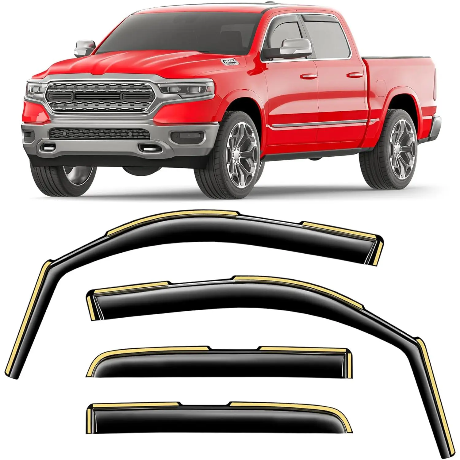 in-Channel Window Rain Guards Fit for Dodge RAM 1500 2019-2026(New Body Style Includes TRX) Crew Cab Extra Durable Window Deflectors Window Vent Visors Truck Vent Shades Car Accessories
