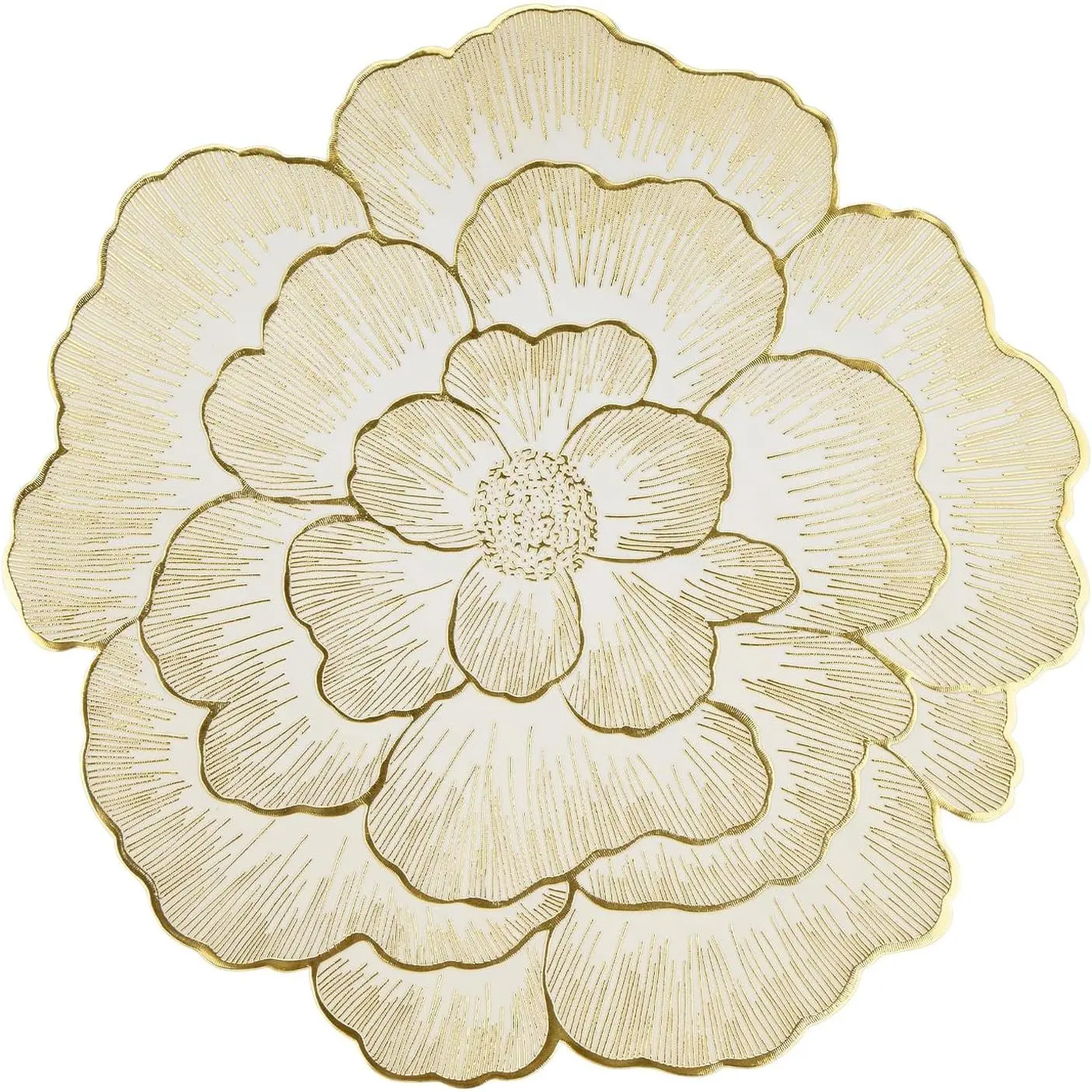 Floral Round Placemats Set of 6 Gold Vinyl Table Mats Heat Resistant Non Slip Place Mats for Dinning Table Setting Christmas Wedding Thanksgiving Decoration