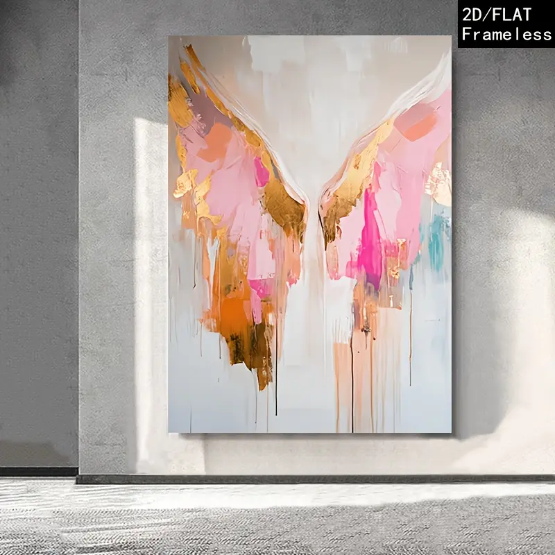 2D Flat Canvas Painting: 1 Abstract Colorful Angel Wings Decorative Painting with Golden Accents, 24x36inch Large Decorative Wall Art Poster, suitable for living room, bedroom or dining room, room decoration, wall art--Perfect holiday gift (framed and edg