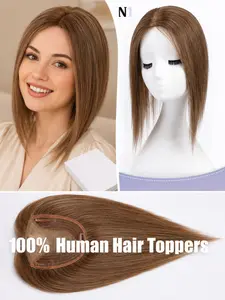1pc 100% Real Human Hair Topper 12 Inch 13x15cm Mono Base Hairpiece for Women Thinning Hair Natural Looking Seamless Clip in Top Hair Extensions for Volume & Gray Root Coverage