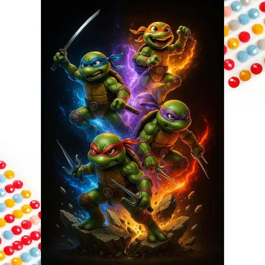 5D DIY Full Drill Round Diamond Painting - Diamond Painting Kit Ninja Turtles Mosaic Canvas Artwork DIY Wall Art, Home Wall Decoration