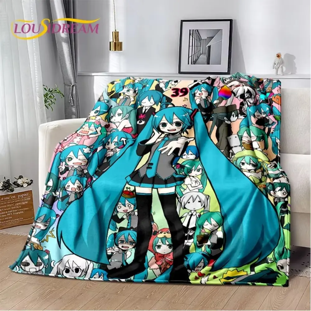3D Cute Miku Cartoon Music Characters Blanket,Soft Throw Blanket for Home Bedroom Bed Sofa Picnic Office Cover Gift Kids