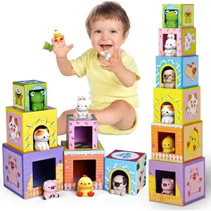 Toddler Farm Animal Sorting and Stacking Toys, Nesting Boxes and Blocks With Finger Puppets - Gifts for 1-3 Year Oldsfidget toys