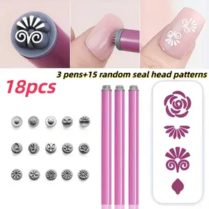 18pcs Nail Art Stamping Kit, Flower Butterfly Design Tools, Quick Floral Stamping, Beginner Friendly, Includes Stamps & Tips