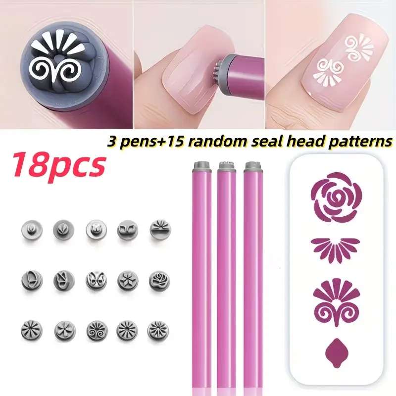 18pcs Nail Art Stamping Kit, Flower Butterfly Design Tools, Quick Floral Stamping, Beginner Friendly, Includes Stamps & Tips
