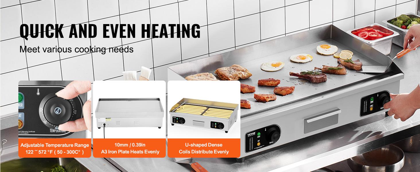 VEVOR 30" Commercial Electric Griddle 3000W Electric Countertop Griddle Non-Stick Restaurant 110V Teppanyaki Flat Top Grill Stainless Steel Adjustable Temperature Control 122 ° F-572 ° F (NO PLUG)