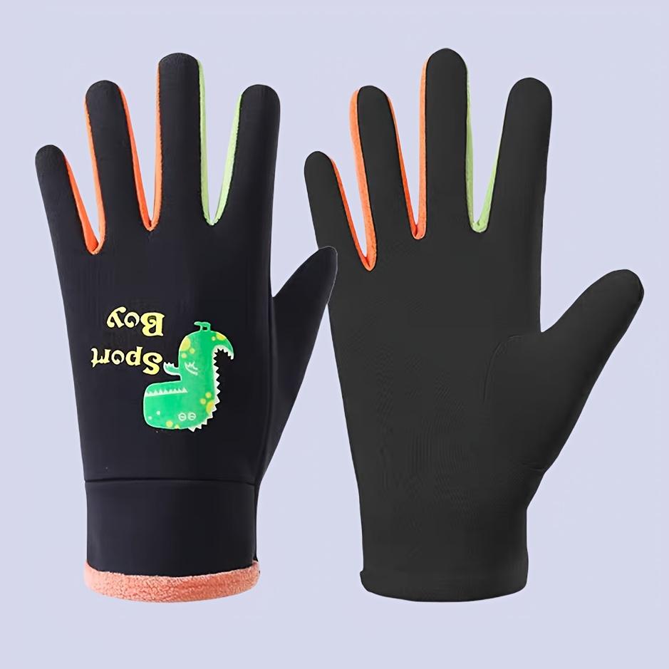 1-Pair Youngsters Thermal Winter Gloves - Heavy-Duty Cold Weather Gloves with Non-Slip Grip, Cute Dinosaur & Heart/footprint designs, Individual Finger Protection for Boys & Girls - Ideal for Skiing, Snowball, Snowmen - Warm Winter Gloves for Outdoor Play