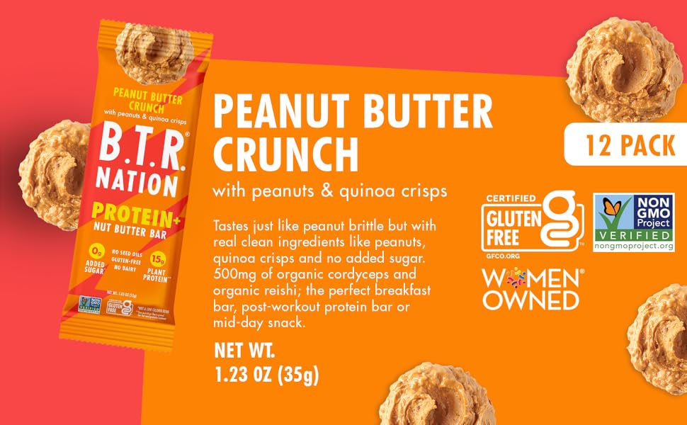 Nation Vegan Keto Plant Based High Protein HIgh Fiber Bars Peanut Butter Crunch Protein+| 12 Bars| Low Carb GF, Free Sugar Alcohols, Dairy, Soy, with Powerful Superfoods!