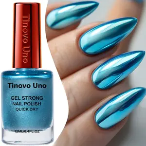 Tinovo Uno Gel Strong Quick Dry Nail Polish 12ml, Shimmery Metallic Cyan Finish, No UV Lamp Required, Glossy Long-Lasting Wear, Multifunctional Nail Strengthener, Improves Brittle & Weak Nails, Original Red Brand Cap, Perfect Daily and Holiday Gift