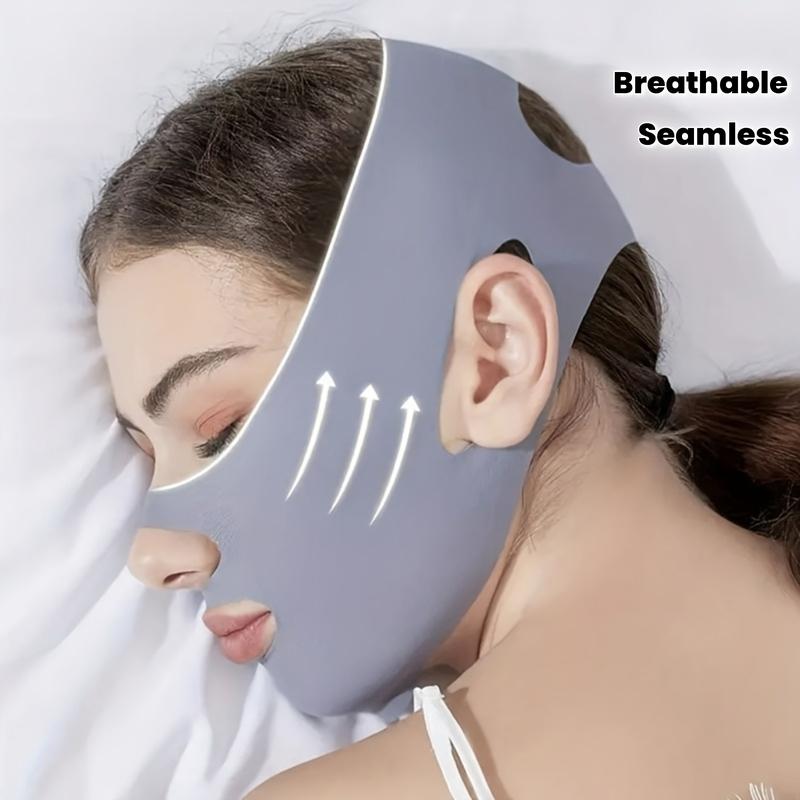 Breathable Seamless V-Shaped Mask 2 Pieces Dark Gray Adjustable Reusable Facial Beauty Tool for Women Men Universal Fit Skin Repair