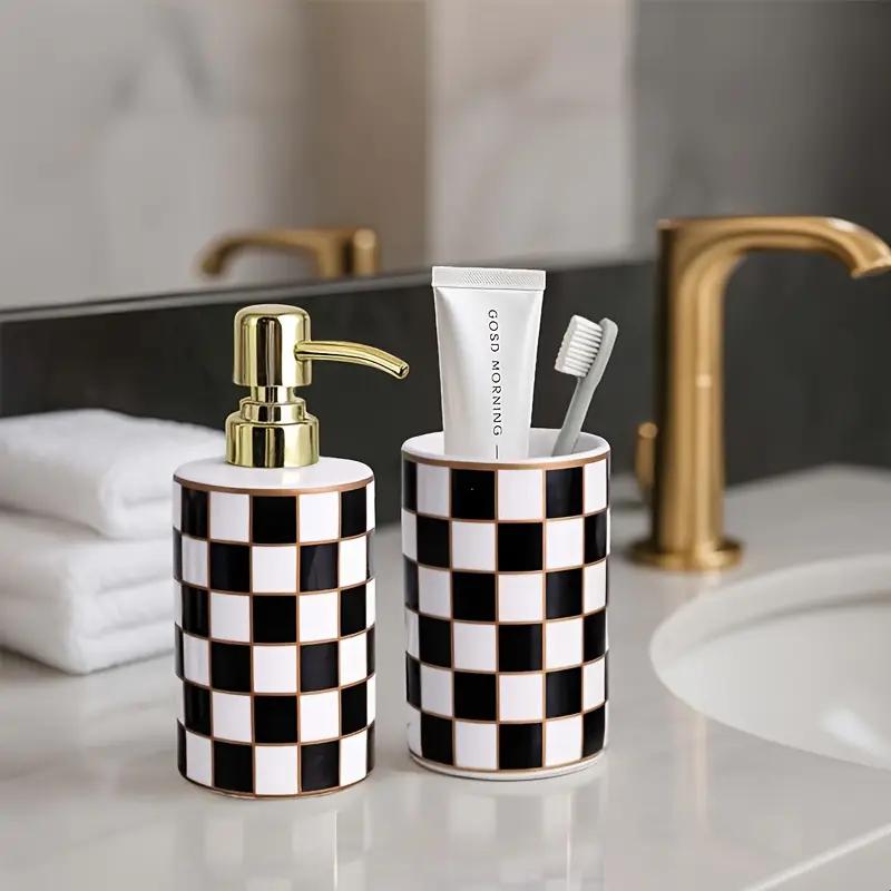 Modern Black White Ceramic Toothbrush Holder Grid Bathroom Vanity Organizer for Countertop Storage Decorative Shower Bathroom Essentials