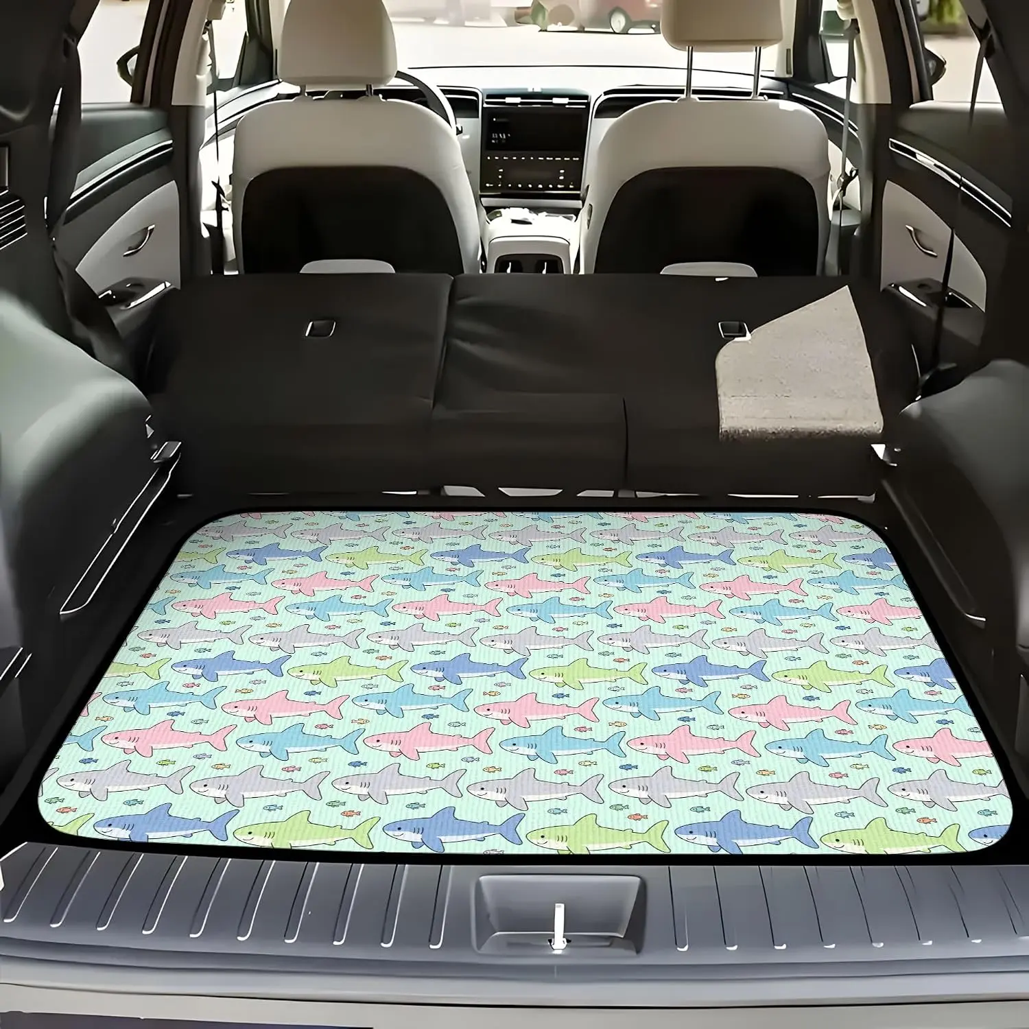 39.37" x 29.53" Car Trunk Mat for SUV, Non-Slip Cargo Liner with Cute Baby Shark Ocean Design Print, Waterproof Trunk Protector for Dogs, Easy-Clean Protective Pad for Cars, Universal Fit