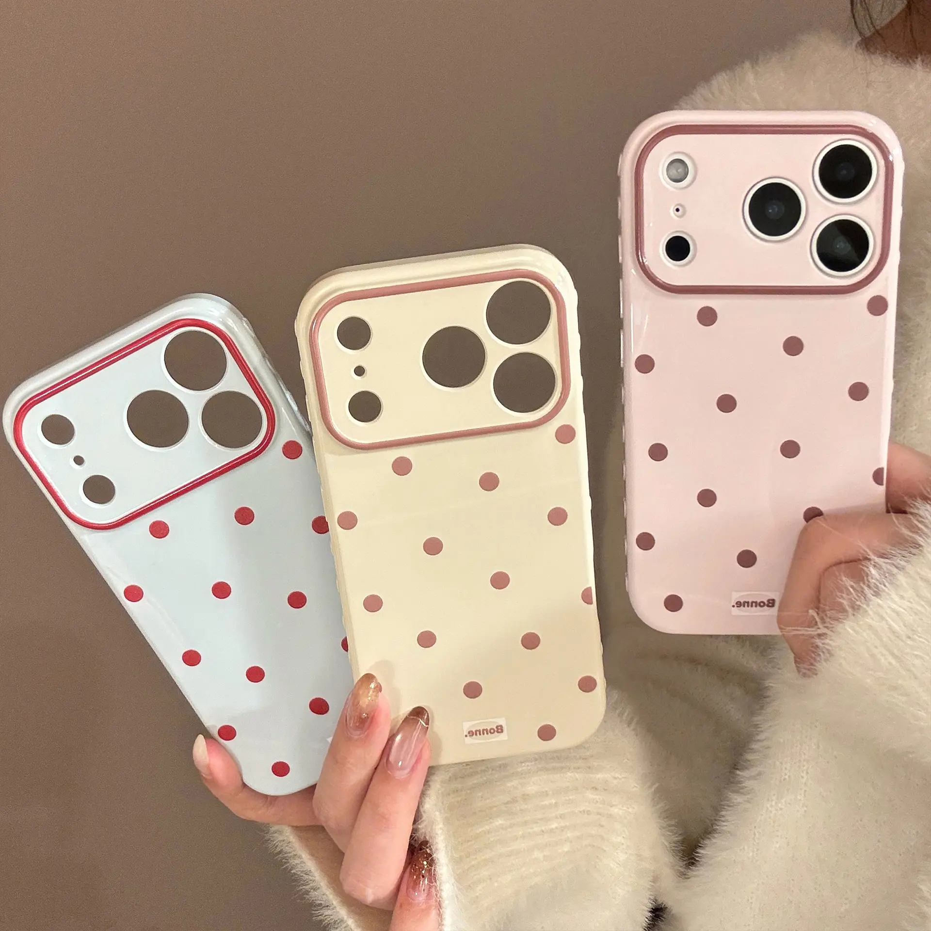 Contrast color creative polka dot simple soft cover mobile phone case iphone 11,12,13,14,15,16,17 pro max candy color-blocking