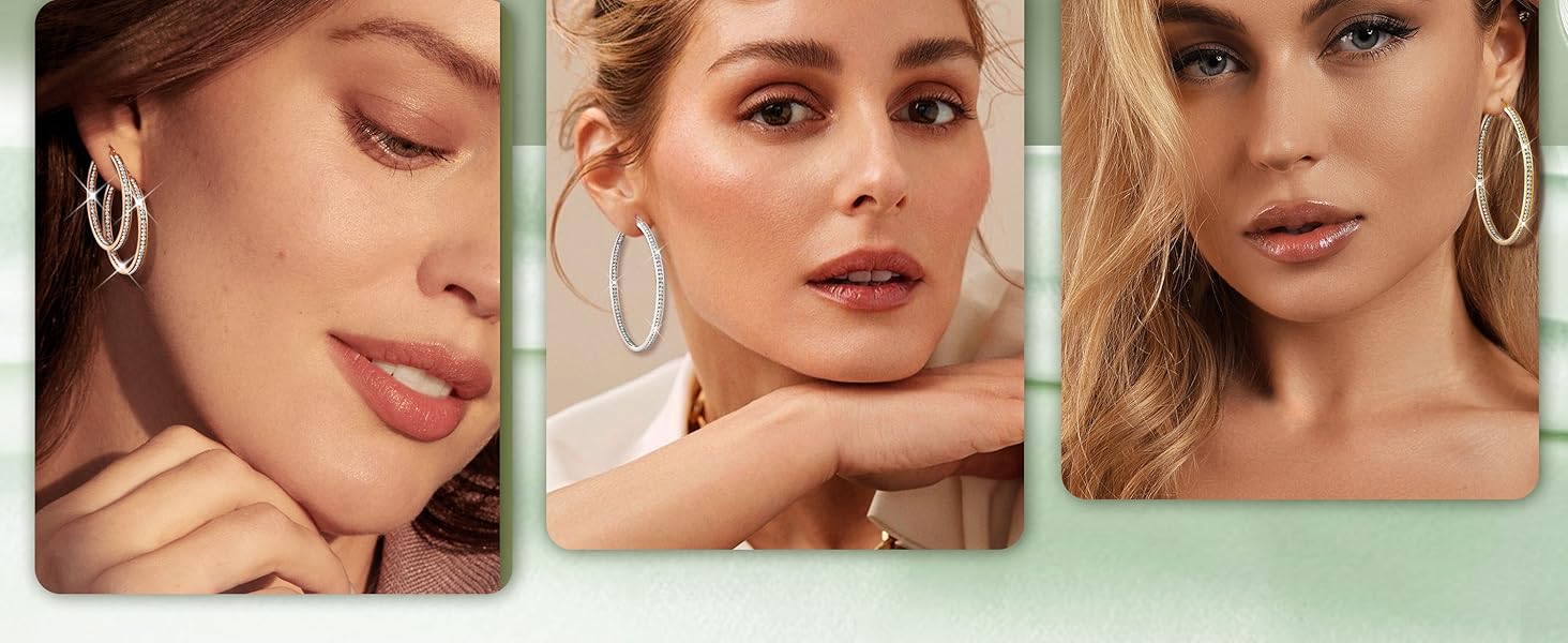 CASSIECA Hoop Earrings for Women Girls Hypoallergenic 316L Stainless Steel 40/50/60mm Large Hoops Sparkly Cubic Zirconia Simulated Diamond Hoop Earrings Gold/Rose Gold/Silver Hoops Earrings for Women