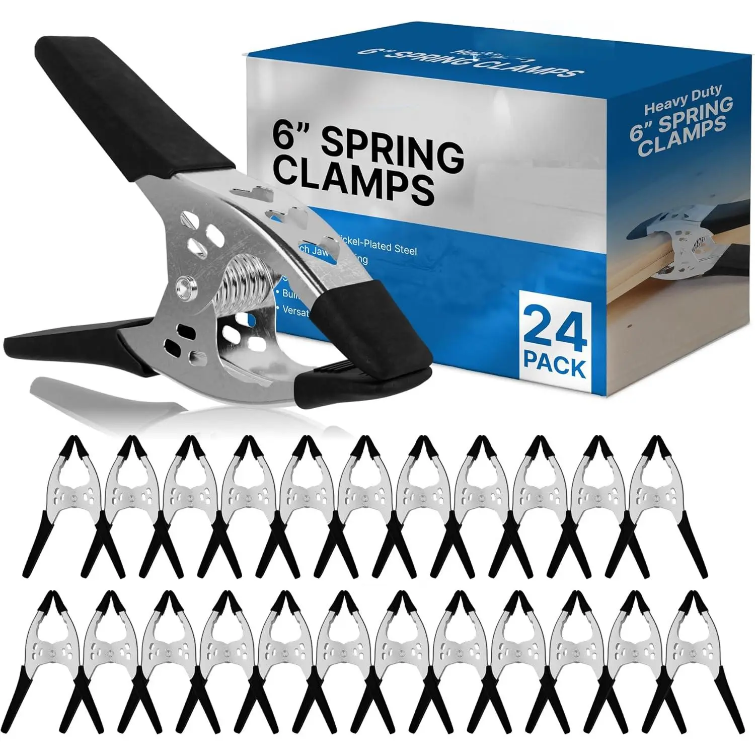 Baby Costume Jewelry Metal Spring Clamps, 24-Pack 6-in Large Super Heavy Duty Clamps with 3-in Jaw Opening (Black)
